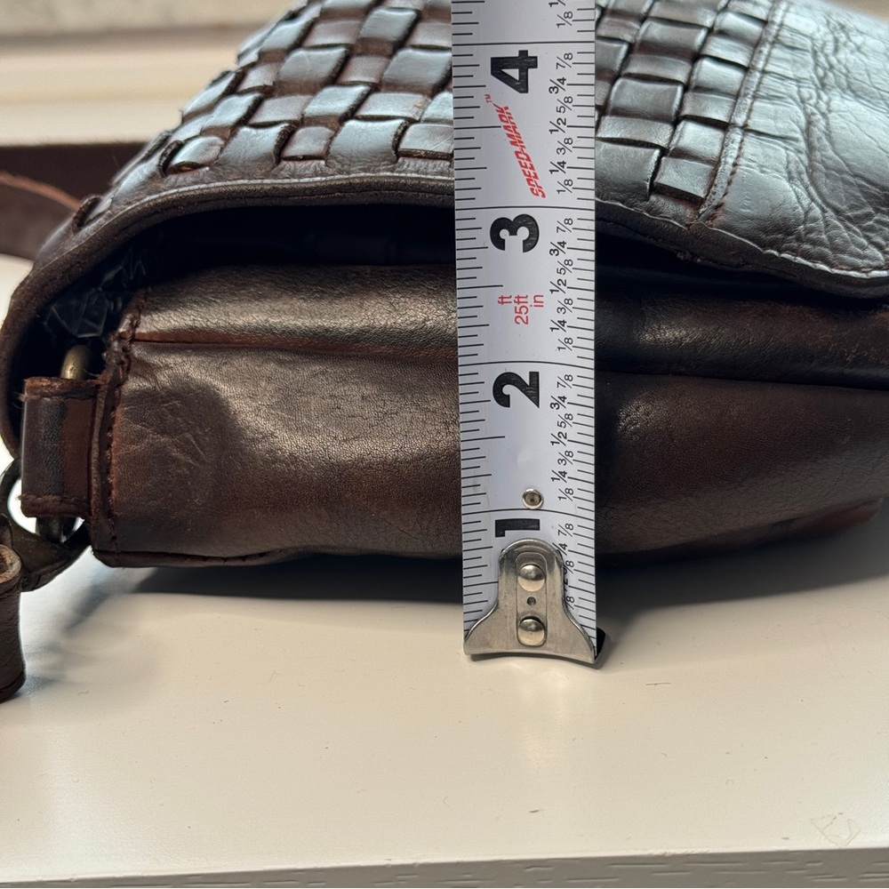 Brown Woven Leather Adjustable Strap Small Crossbody Purse Bag Distressed Travel - Picture 4 of 16